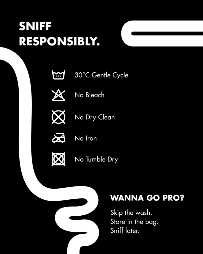Washing SniffAIR washing instructions graphic β Sniff responsibly